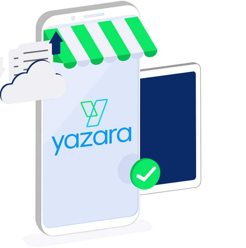 Illustration of phone with yazara for merchant to download small-size SoftPOS application