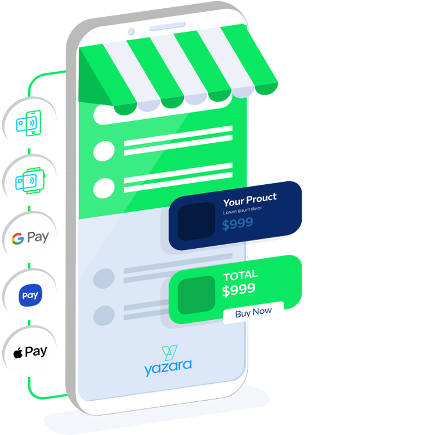 Illustration of a phone as a merchant pos terminal receiving a payment from a card