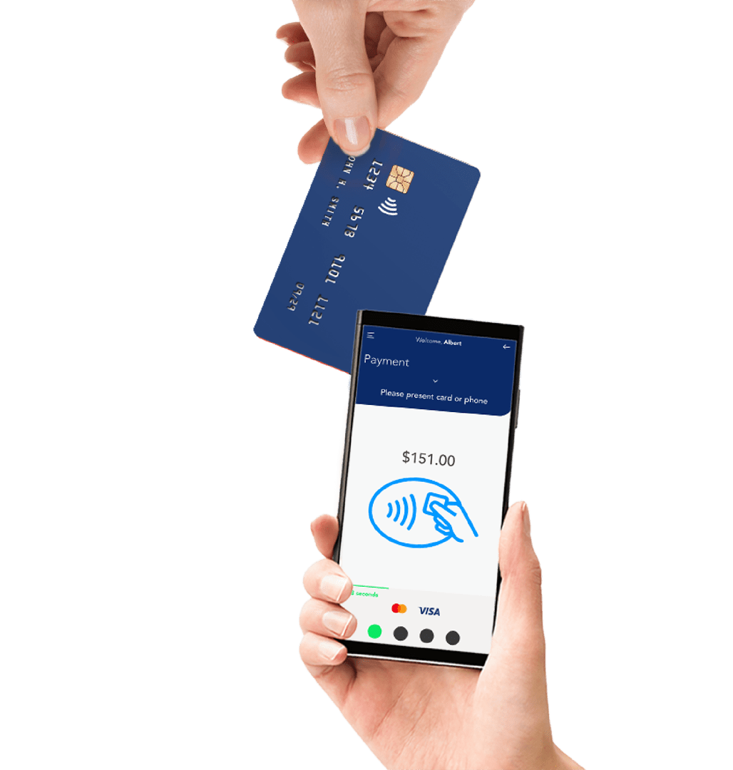 Man with phone ready to start accepting contactless and mobile payments